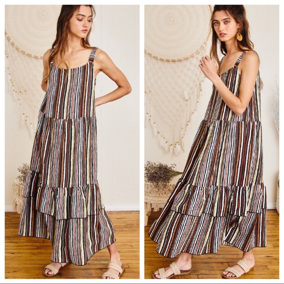 Boho Chic Gypsy Multi Stripe print Maxi Dress - Picture 3 of 5